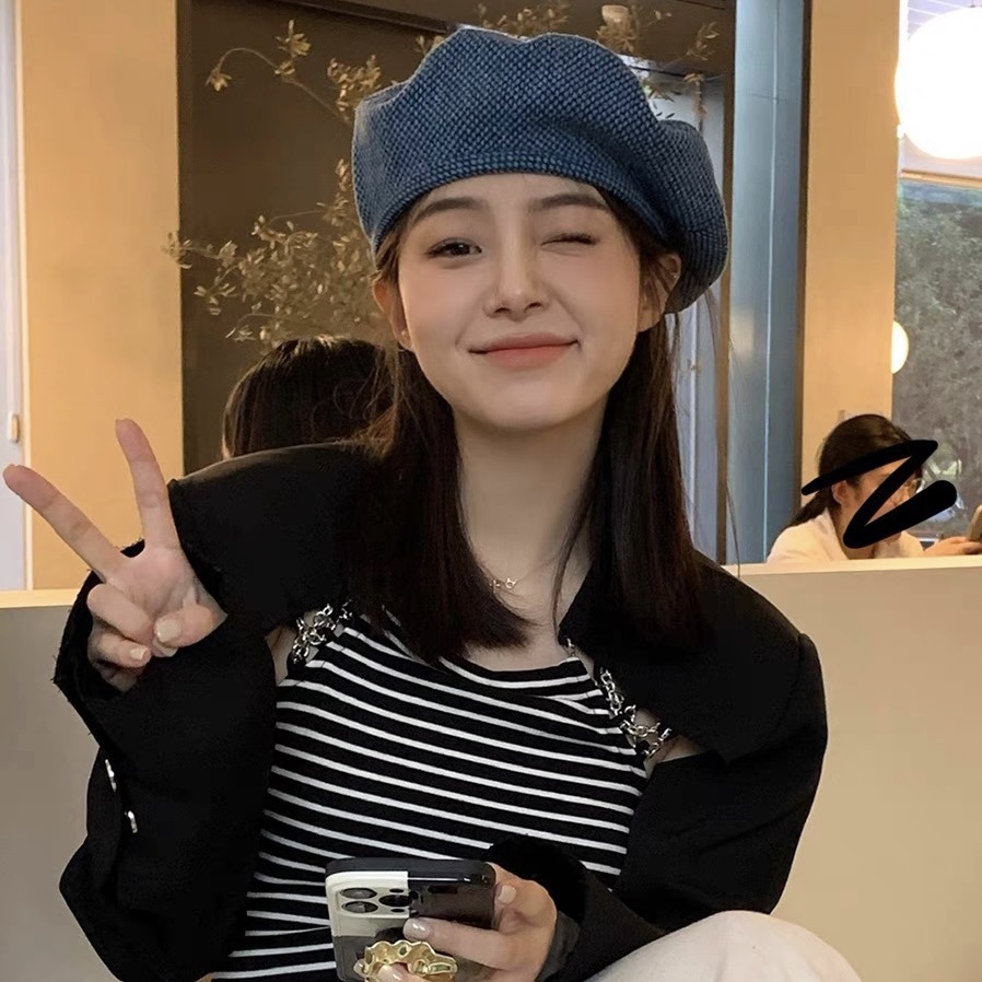 Mũ beret denim Mg STUDIO màu xanh dương