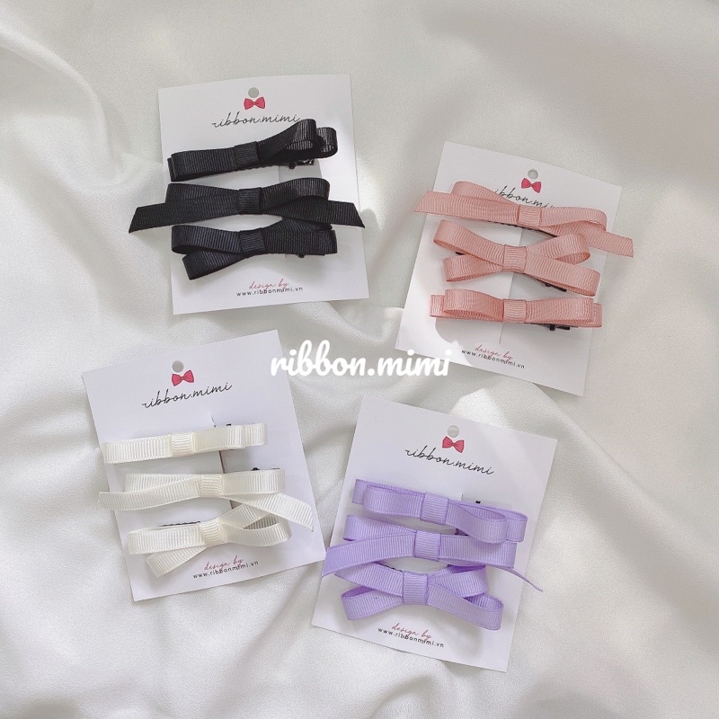 Kẹp Tóc Mái Nơ Set 3 cái Handmade Cao Cấp Ribbon.mimi Kẹp Mái