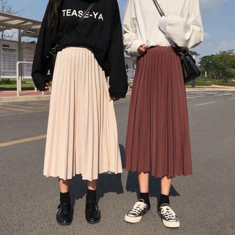 ✨ in2it ღ Women Elastic High Waist Pleated Wild Long Paragraph Skirt