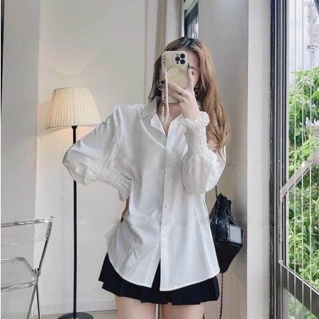 Áo sơ mi dáng dài form rộng bo chun tay chất đũi lụa vanmiushop