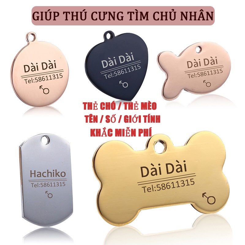 Thẻ tên cho cún cưng/mèo cưng gắn vòng cổ nhiều kiểu dễ thương B1-1