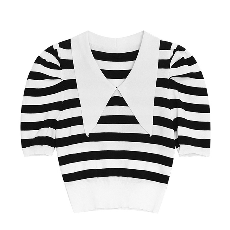 Áo thun IELGY tay ngắn cổ bẻ in họa tiết kẻ sọc nhiều màu sành điệu cho nữ