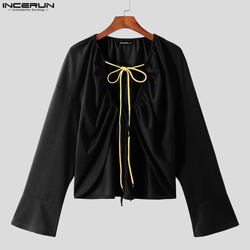 Áo thun INCERUN tay dài kiểu dây rút thời trang cá tính dành cho nam