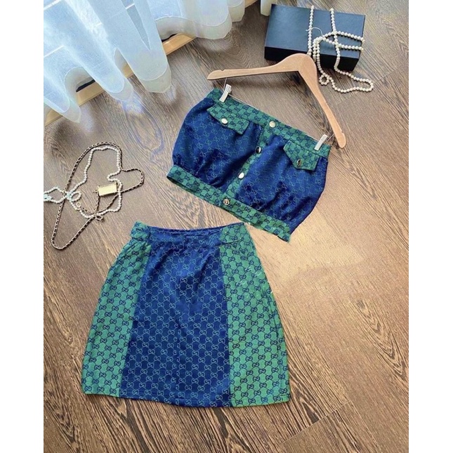 Set gu xì xanh sang chảnh độc lạ cho bé gái.