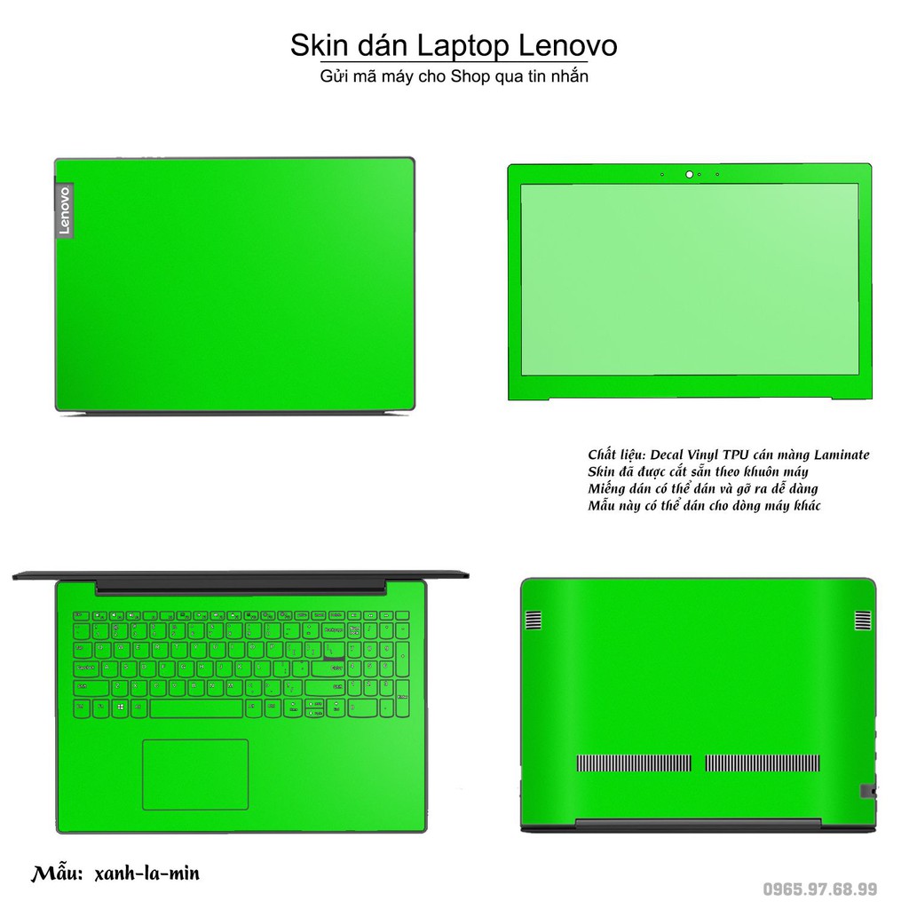 Skin dán Laptop Lenovo màu xanh lá mịn (inbox mã máy cho Shop)