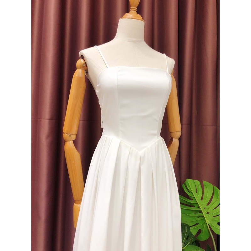 Đầm dự tiệc cao cấp Napubee - váy maxi trắng đi biển thiết kế - Đầm nữ midi 2 dây dáng dài ELLYN DRESS
