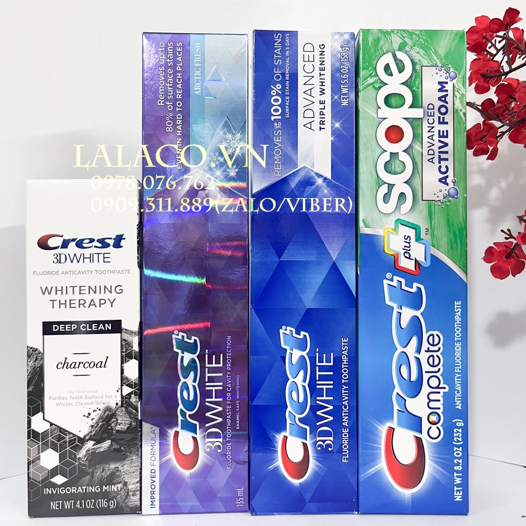 Kem đánh răng Crest 3D White; trắng sáng, thơm tho bảo vệ răng nứu