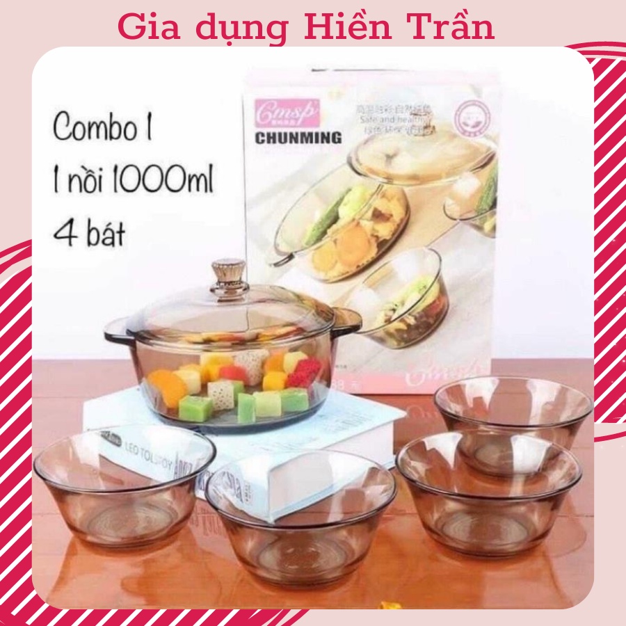 Bộ bát thuỷ tinh 5 món kiểu dáng hiện đại phong cách Châu Âu sang trọng, tinh tế cho mọi gia đình
