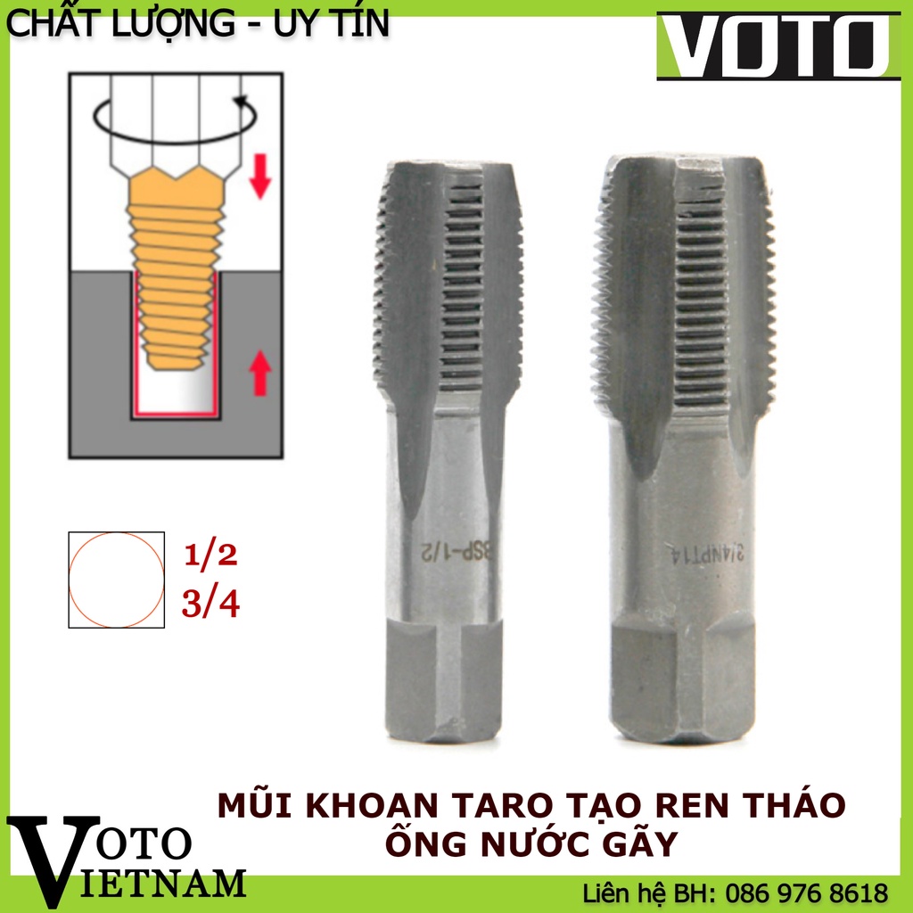 Bộ 2 chiếc mũi khoan taro tạo ren tháo ống nước gãy ngậm trong tường chuôi 1/2 và 3/4