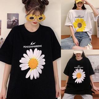 Áo Thun Tay Ngắn Dáng Rộng In Hình Hoa Cúc Đơn Giản Trẻ Trung