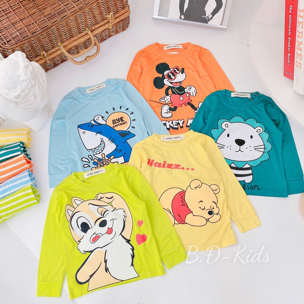 [Bé 7-32kg] Bộ dài tay thun lạnh in hình lớn - phối tay sọc dệt mềm mịn mát cho bé trai bé gái từ 7-32kg