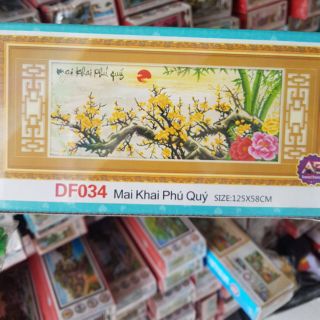 Tranh đính đá hoa mai vàng kt 125-58 cm