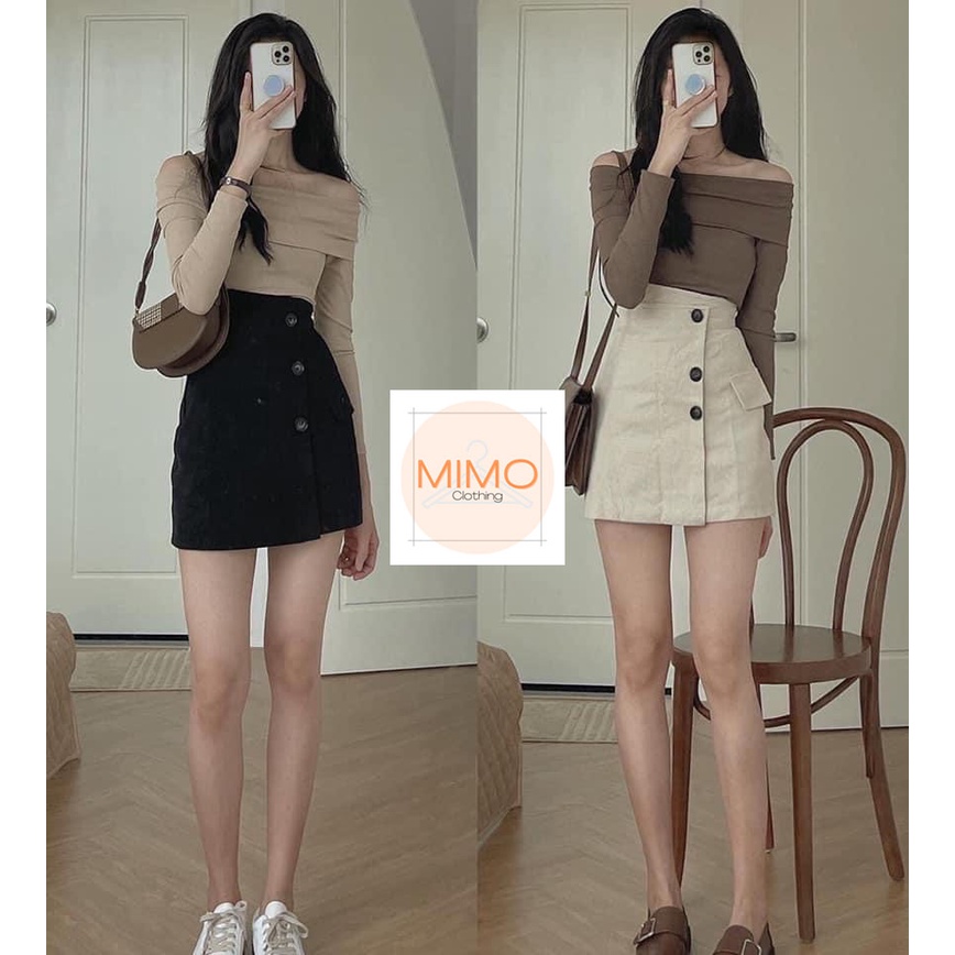 CHÂN VÁY CẠP CAO 3 KHUY, CHÂN VÁY NHUNG CÓ LÓT QUẦN TRONG MỀM MỊN