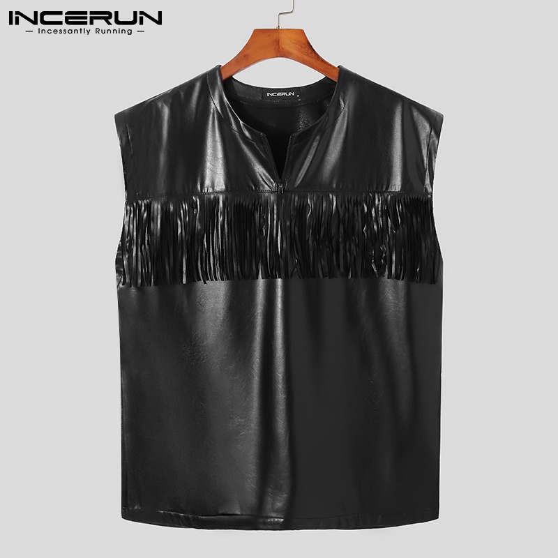 Áo thun INCERUN sát nách cổ chữ V phối khóa kéo thời trang dành cho nam