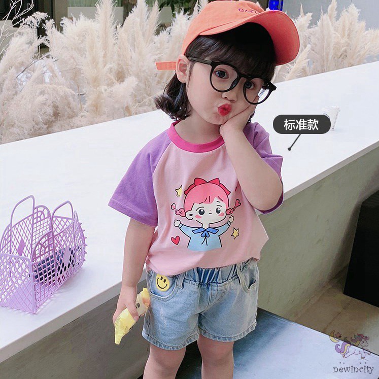 Áo Thun Ngắn Tay In Họa Tiết Hoạt Hình Cho Bé Gái