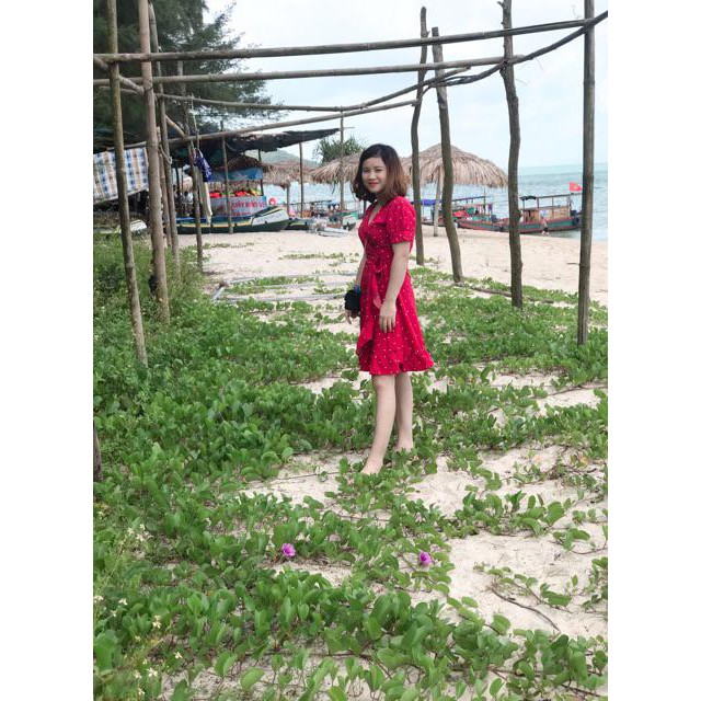 Đầm Nữ Đỏ Bi Đuôi Cá