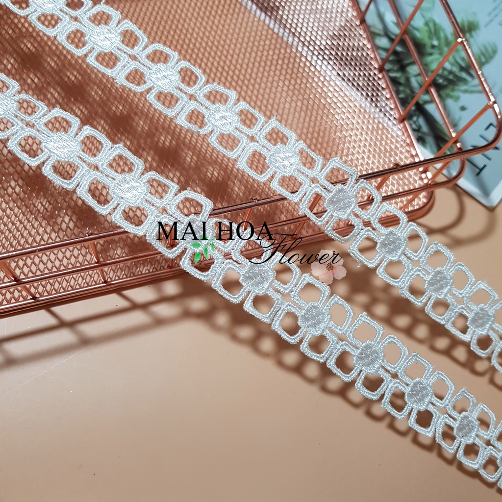 RC34 Cuộn 13 mét dây viền ren trắng may váy áo ren chỉ ren thêu hoa may đồ rộng 2cm Maihoaflower