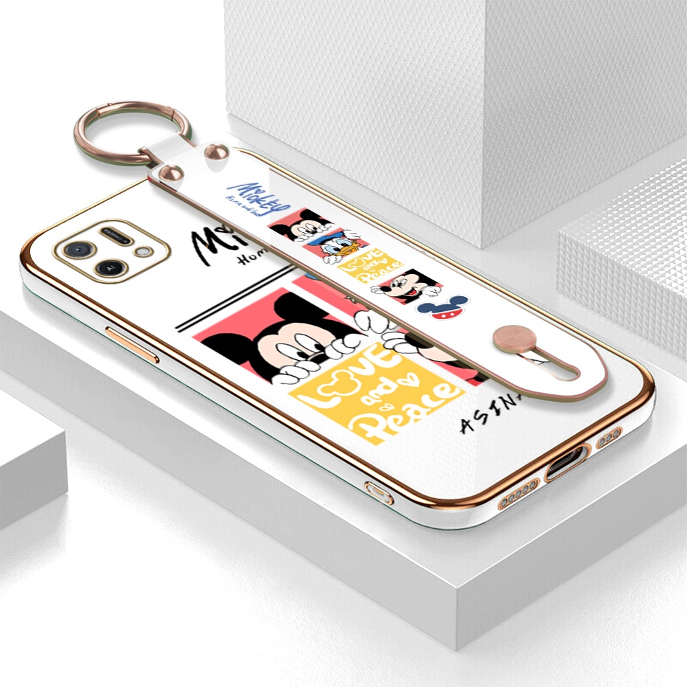 Ốp Điện Thoại Viền Vuông Mềm In Họa Tiết Mickey/Minnie Có Dây Đeo Cho OPPO A16 A16K A16E A15 A15S A7 A5S A12 A12S A3s A12E