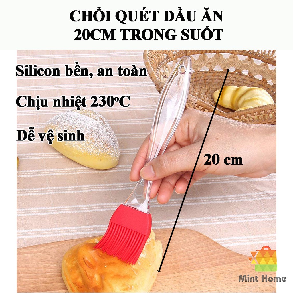 Cọ silicon quét dầu ăn, chổi quét nước sốt ướp thịt, quét mặt bánh mì dùng cho nồi chiên không dầu cán trong suốt 20cm