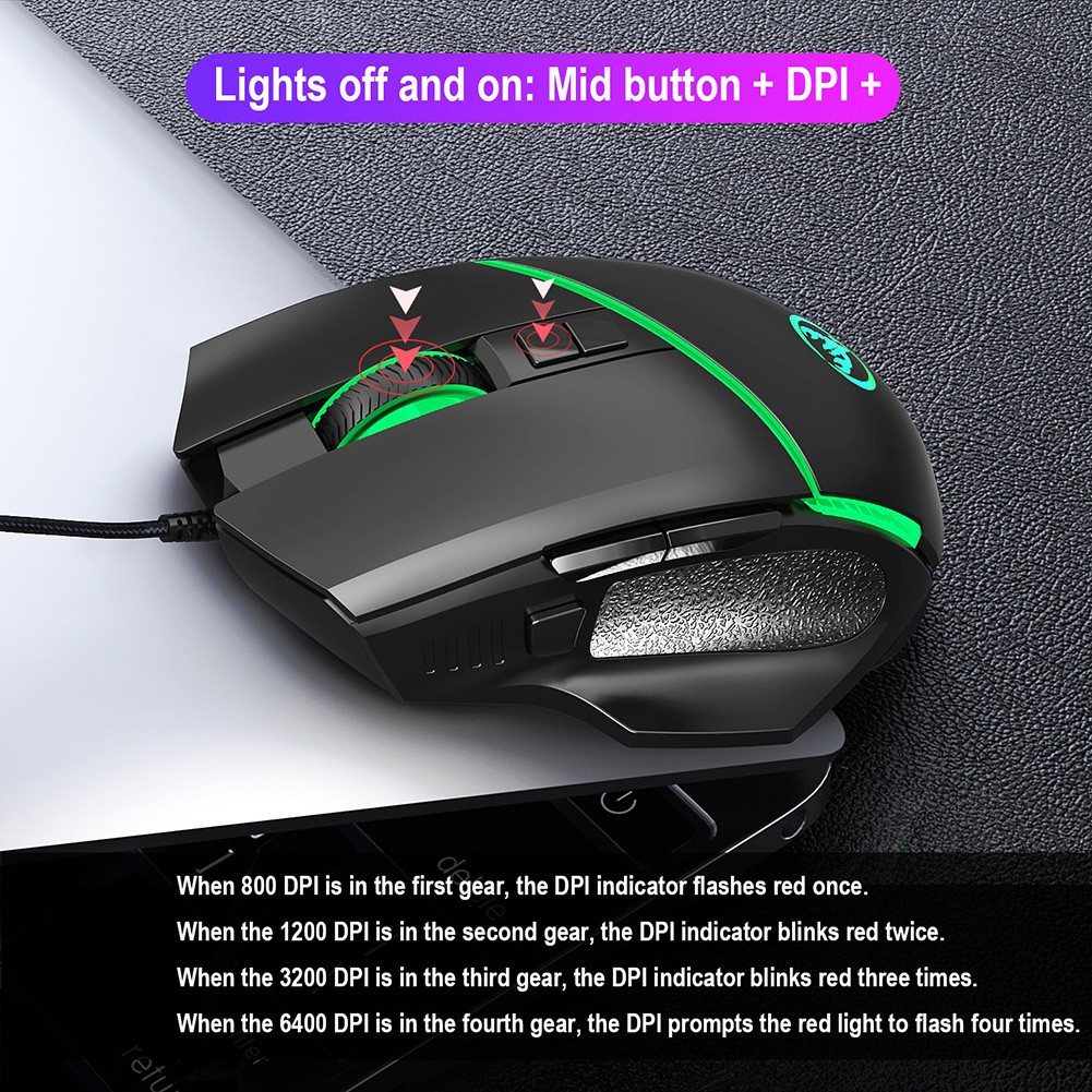 Chuột Gaming Hel + Đèn Led Nhiều Màu Có Thể Điều Chỉnh 6400dpi