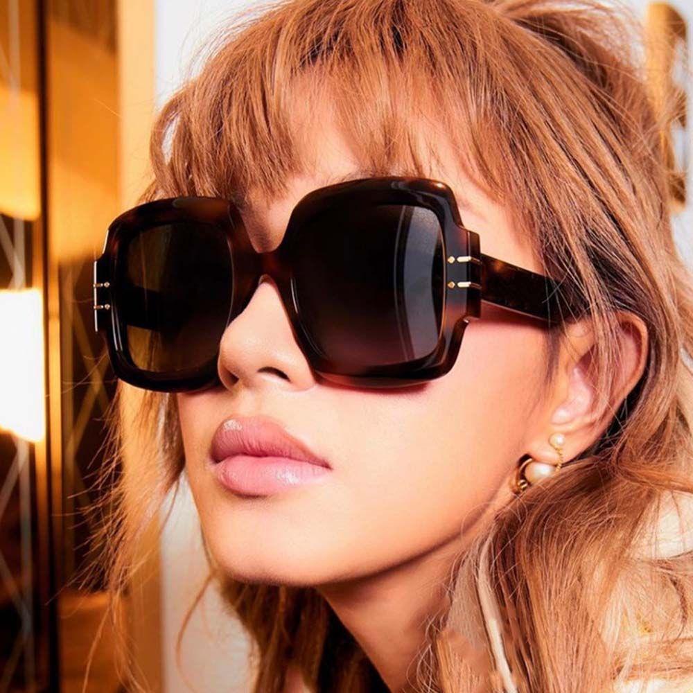 Kính Mát Gọng Vuông Lớn Chống Tia UV In Họa Tiết Da Báo Màu Đen Thời Trang Cho Nữ