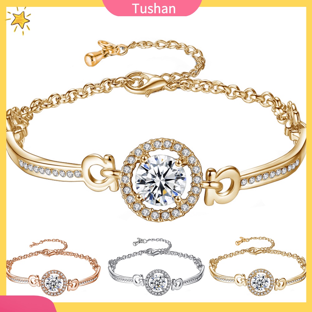 TUSH_Luxury Cubic Zirconia Inlaid Adjustable Chain Bracelet Bangle Women Jewelry Gift