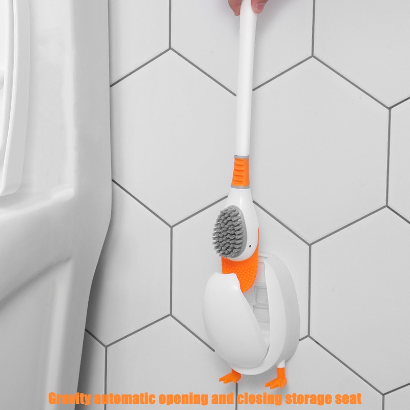 Bàn Chải Vệ Sinh Toilet Cán Dài Bằng Silicon Mềm Kèm Giá Đỡ Tiện Lợi