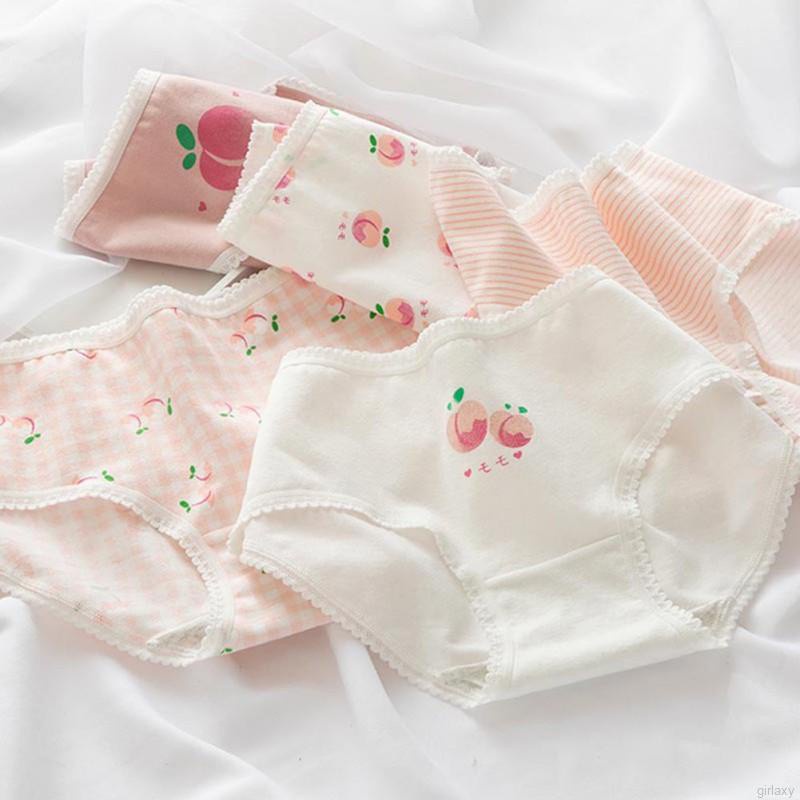 Quần Lót Cotton Lưng Vừa Phối Ren Họa Tiết Hoạt Hình Phong Cách Hàn Quốc Cho Nữ