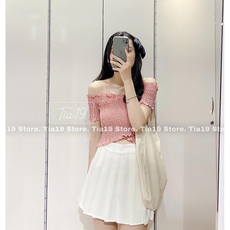 Áo croptop nhún đắp chéo. Áo trễ vai body ( Ảnh thật Tia19 chụp)