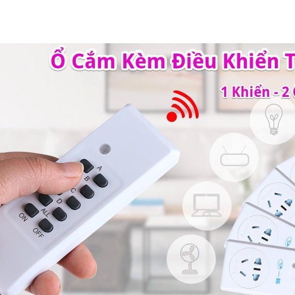 Ổ Cắm Điều Khiển Từ Xa Qua Sóng RF (Radio) - Loại 1 Khiển & 4 Ổ Cắm (Hàng Nội Địa Siêu Bền)