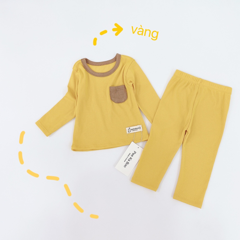 Bộ Dài Tay Bé Trai, Bé Gái Peekaboo Vải Thun Tăm Lạnh Mềm Có Túi Ngực, Bộ Dài Tay Mặc Thu Đông Cho Bé AN.KID