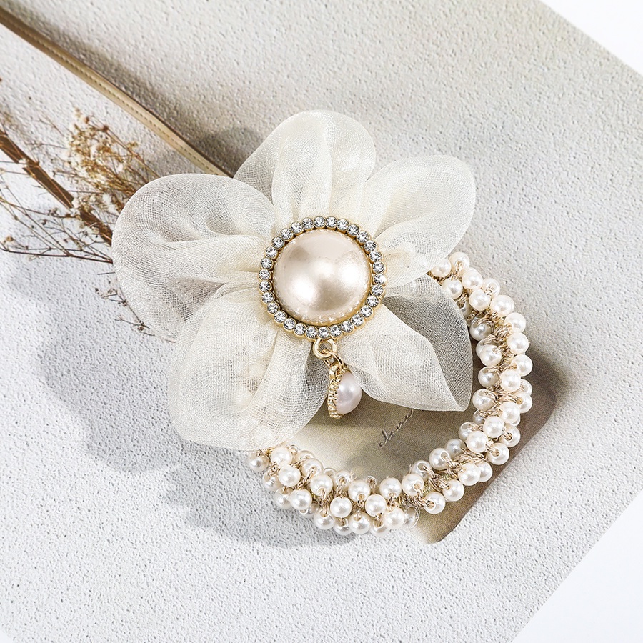 Dây buộc tóc bằng vải lưới co giãn đính hoa ngọc trai nhân tạo thời trang hàn quốc cho nữ