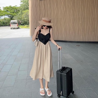 Bộ váy yếm Babydoll Dáng xòe dưới 60kg - Set váy tiểu thư nữ 2 dây phối màu cực xinh Q0105