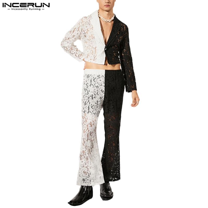 INCERUN Bộ Áo Khoác Blazer Dài Tay + Quần 2 Dây Cột Thời Trang Dự Tiệc Cho Nam