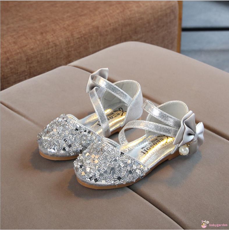 BABYGARDEN-Baby Girl Princess Shoes, Casual Style Sequin Bowknot Pearl Non-slip Shoes with Hook and Loop