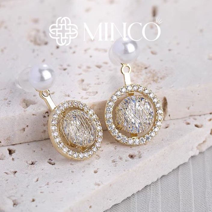 Bông Tai Nữ Minco Accessories Vòng Tròn Nạm Đá Hạt Ngọc Trai Nhân Tạo phụ kiện thời trang nữ đẹp BT225