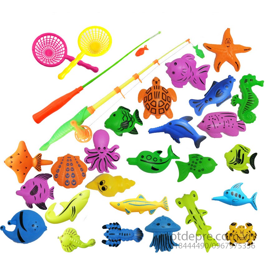 Bộ đồ chơi câu cá nhiều loại kèm bể phao, cần câu, vợt, bơm tay cho bé