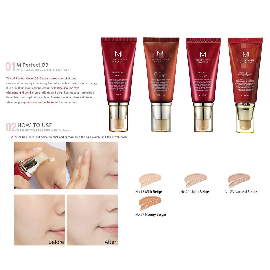 [MISSHA] M Perfect Cover BB Cream SPF42 PA+++ (#13 , #21 , #23 , #27) - 50ml | BigBuy360 - bigbuy360.vn