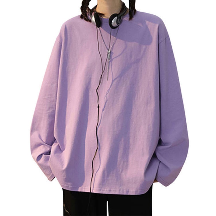 Áo Thun 100% Cotton Tay Dài Dáng Rộng Màu Trơn Phong Cách Thời Trang Hàn Quốc 2022