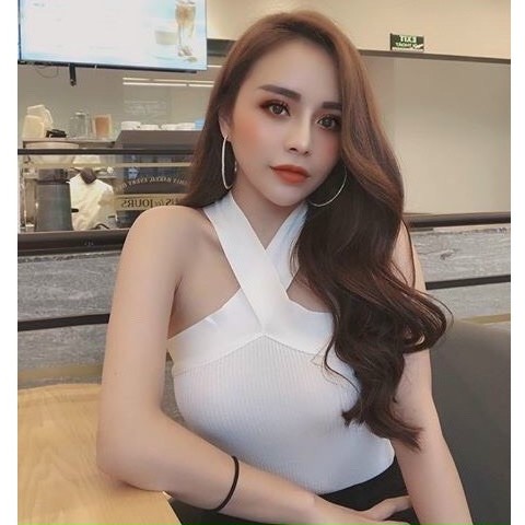 Áo croptop kiểu dáng ôm hai dây đan chéo nữ , Croptop nữ kiểu ôm body chất bozip | BigBuy360 - bigbuy360.vn