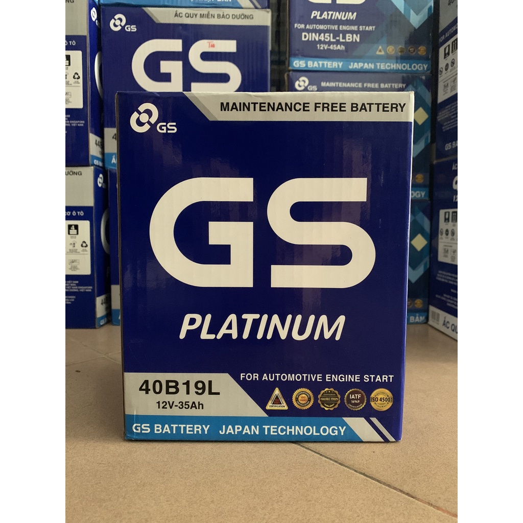 Bình ắc quy xe ô tô GS 12V-35ah 40B19L dành cho xe Kia Morning, Huyndai I10, ...