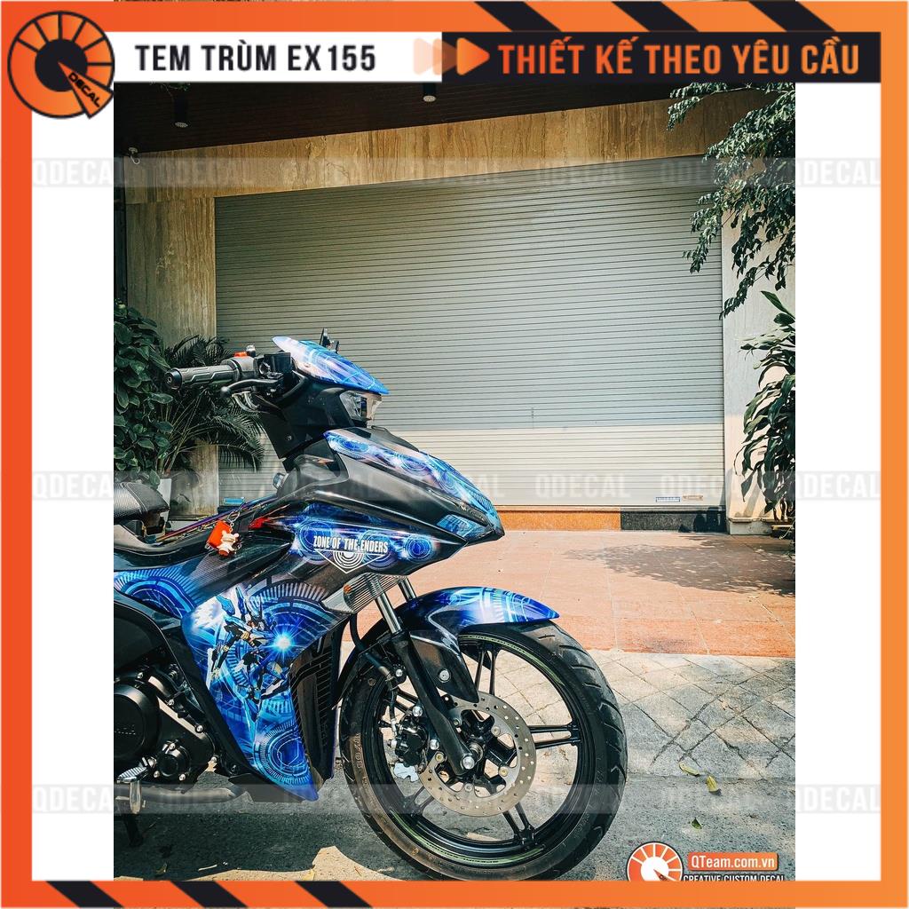 Tem trùm Exciter 155 lõi công nghệ xanh trắng đen decal 3 lớp thiết kế theo yêu cầu