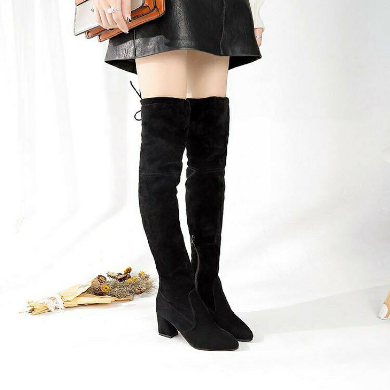 [Mã 151FASHIONSALE1 giảm 10k đơn 50k] Boot Bốt đùi 7 phân gót vuông có khóa cạnh (Có loại có khóa và không khóa cạnh)