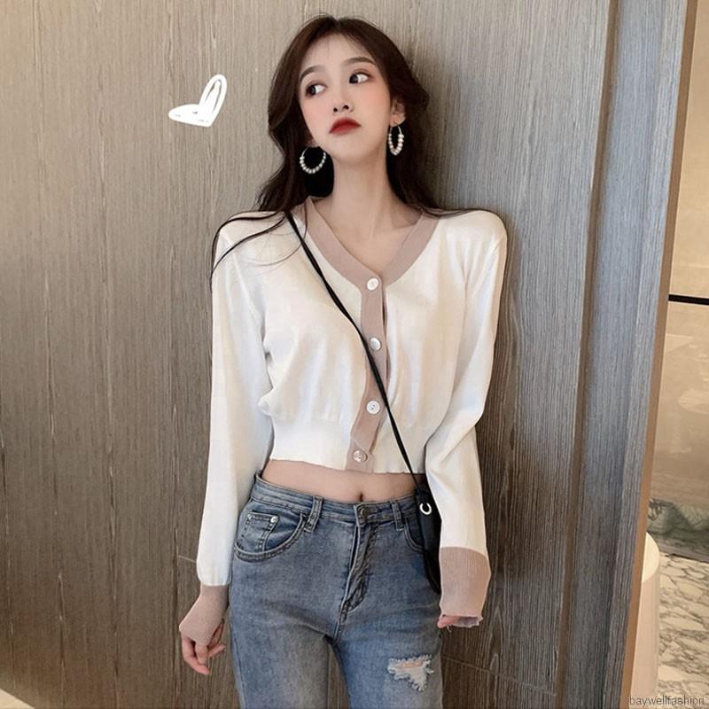 Áo khoác Cardigan tay dài phối màu sành điệu hợp thời trang cho nữ