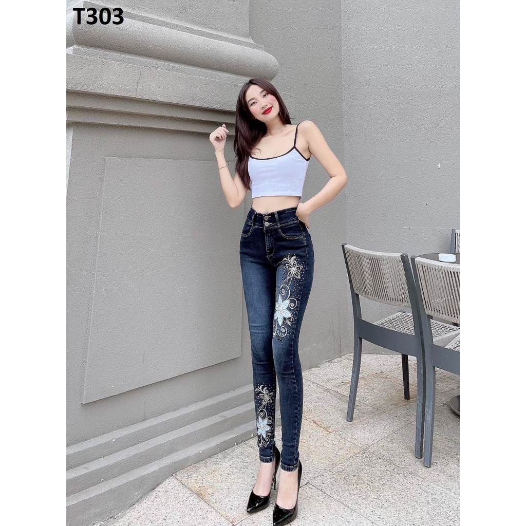 Quần jean nữ thêu hoa T303