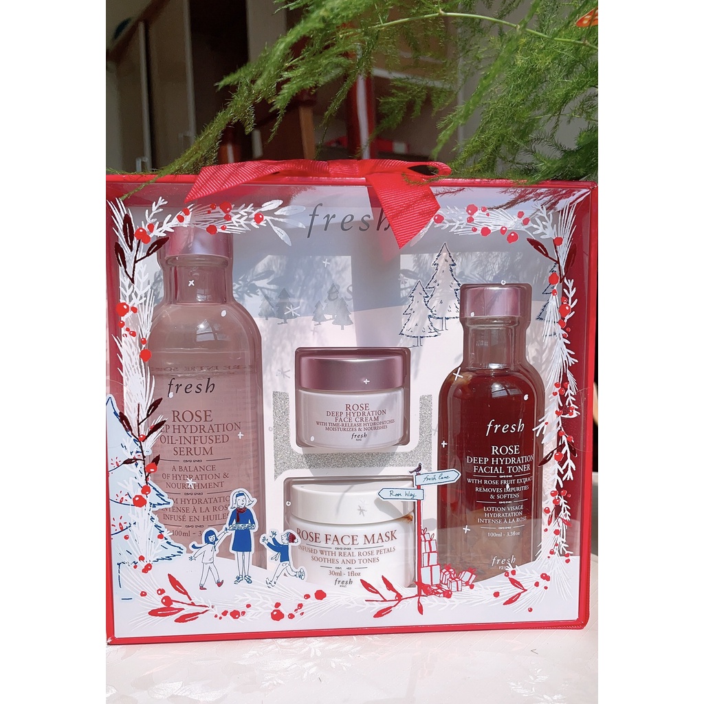 [Made in USA] Fresh Set Bộ Chăm Sóc Dưỡng Da Fresh Rose 4 Món (Toner 100ml, Serum 100ml, Kem 15ml, Mask rose 30ml)