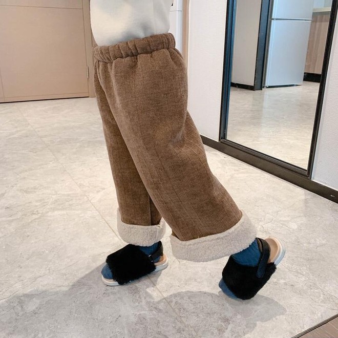Quần dài ống rộng vải nhung dày co giãn phong cách mùa đông cho bé gái 1-6 tuổi