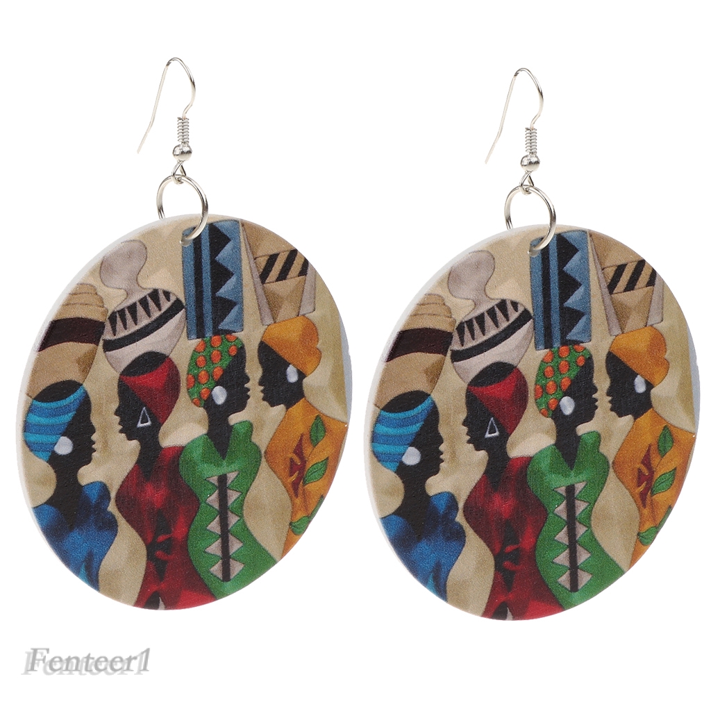 Ethnic Wooden Prints African Girl Jewelry Street Style Earrings for Lady E