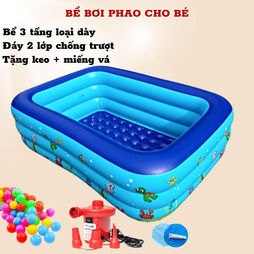 Bể bơi phao cho bé kích thước 1m3 3 tầng, loại 2 lớp dày có đáy chống trượt - tặng kèm keo và miếng vá