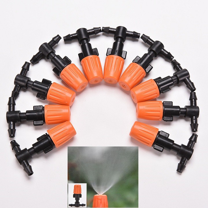 Béc tưới cây, set 10 bộ béc đơn phun sương cam kèm T 4/7 6mm